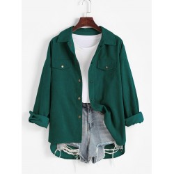 High Low Flap Details Corduroy Shacket High Low Flap Details Corduroy Shacket