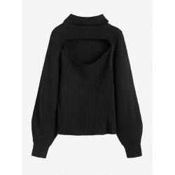 Women's Turtleneck Cut Out Lantern Sleeves Solid Color Chunky Pullover Sweater Women's Turtleneck Cut Out Lantern Sleeves Solid Color Chunky Pullover Sweater